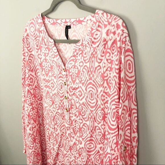 CATHY WOMAN | Tribal Print Blouse Pink White Women’s Plus Size 3X - Picture 2 of 7